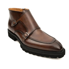 Borwn Burnished Double Monk Boot
