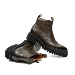 Brown Brogue Leather Chelsea Boots