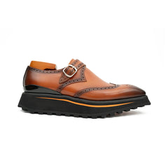 Brown Brogue Monk Shoes With Chunky Sole