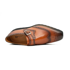 Brown Brogue Monk Shoes With Chunky Sole