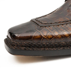 Brown Crocodile Derby Shoes Goodyear Norwegian 8014