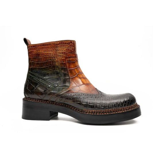 Brown Crocodile Leather Boots Goodyear Norwegian Welt 8013