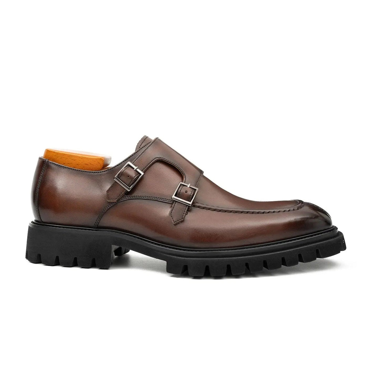Brown Double Monk Strap Leather Shoes