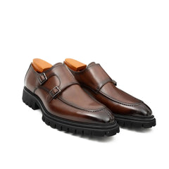 Brown Double Monk Strap Leather Shoes