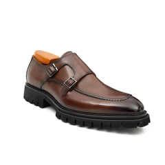 Brown Double Monk Strap Leather Shoes
