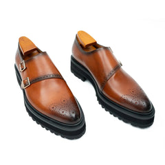 Brown Dual-Buckle Chunky Sole Brogues