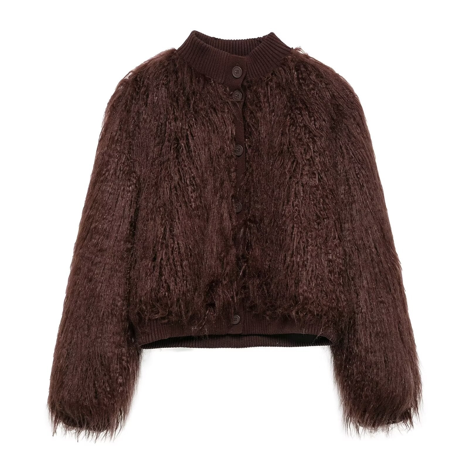 Brown Stand-Up Collar Jacket For Women, Gramercy, BYMANYC New York.