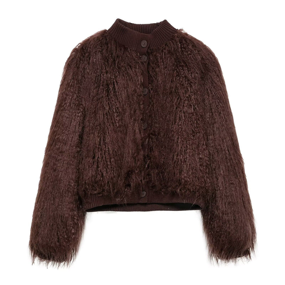 Brown Stand-Up Collar Jacket For Women, Gramercy, BYMANYC New York.