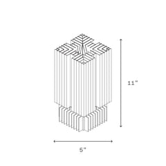 3D wireframe model of a decorative object with dimensions labeled on a white background