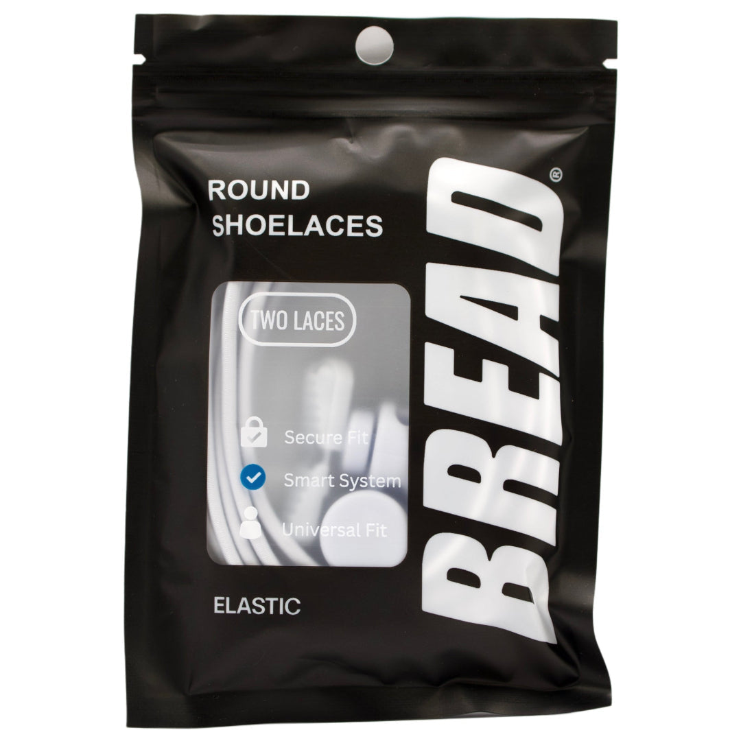 Black package of round shoelaces with 'BREAD' branding on a white background