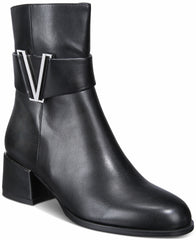 Black boot with a silver logo on a white background