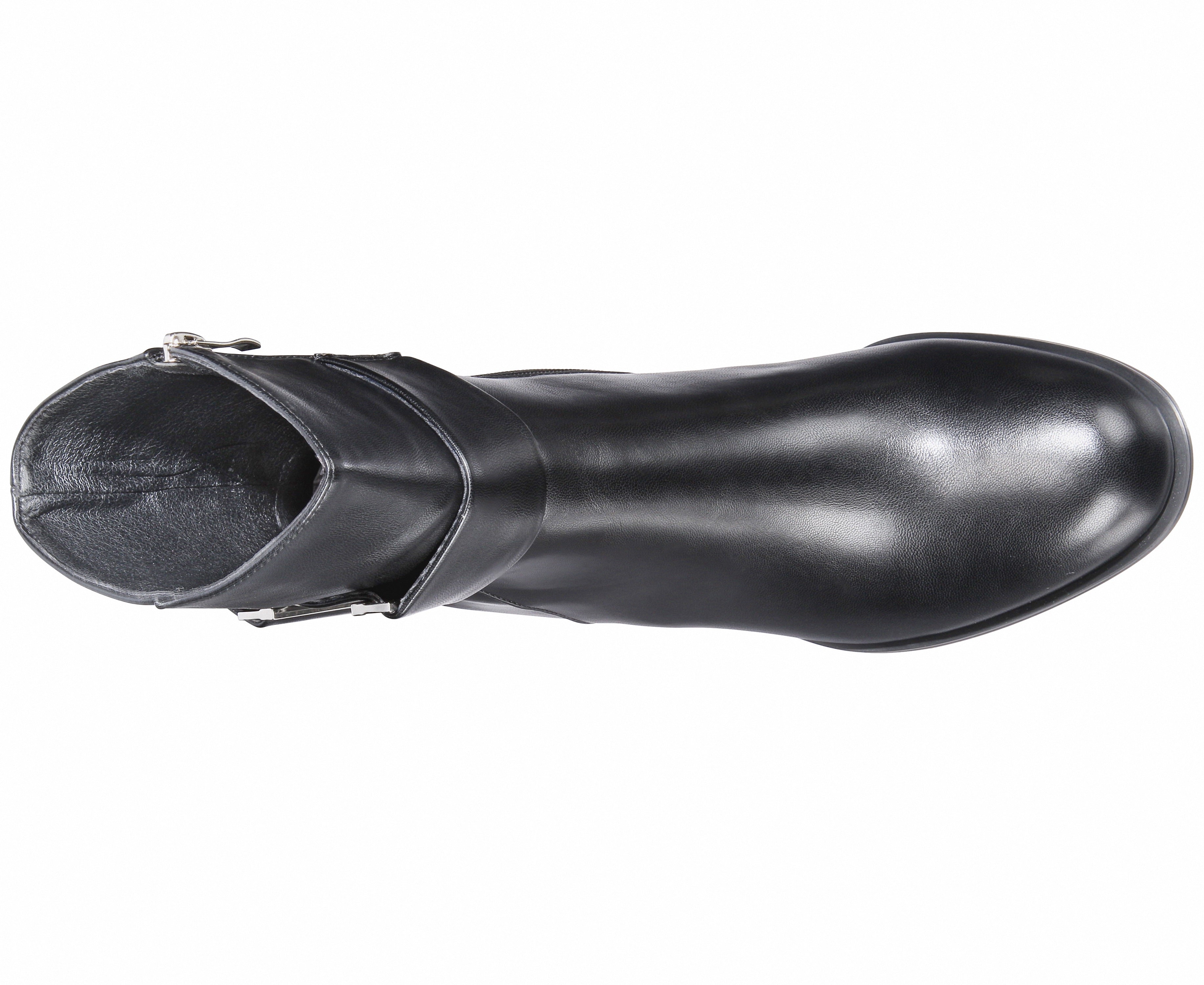 Black leather boot on a white background