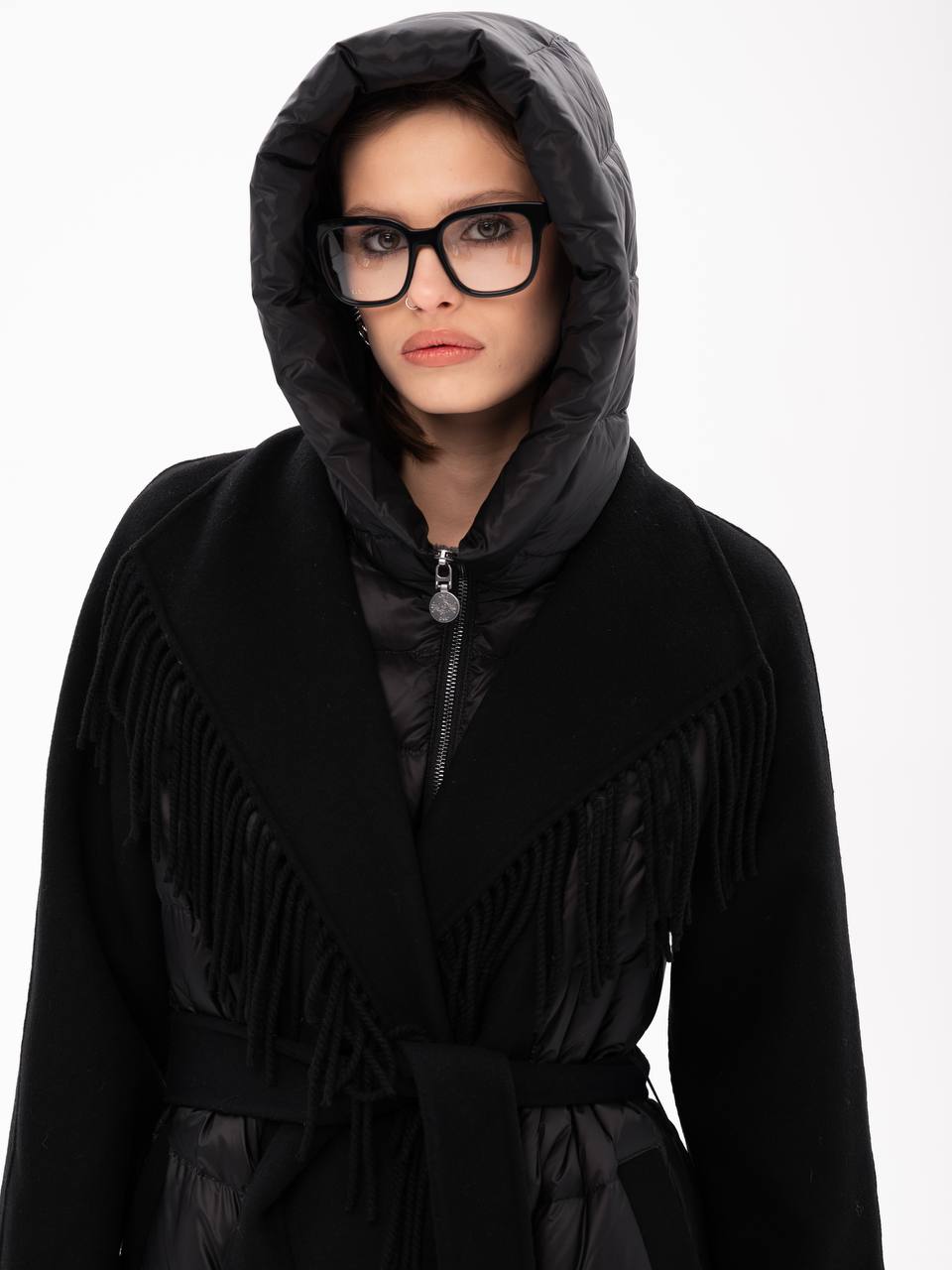 Kennedy Fringe Luxe Down Wool Blend Coat in Black Alaska® Outerwear Company