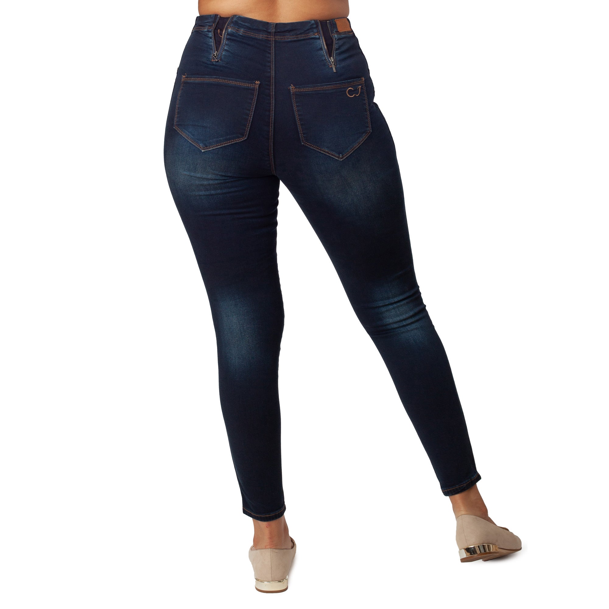 Dark blue jeans on a white background