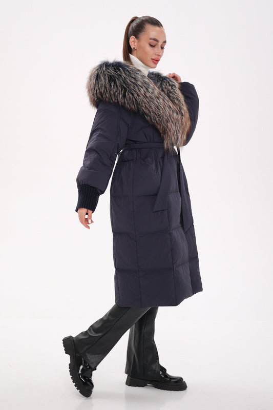 Rei Genuine Fur Trim Hooded Down Coat in Navy Alaska® Outerwear Company
