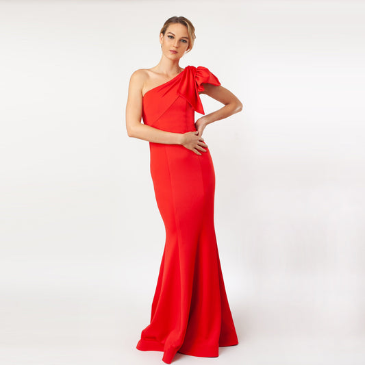 One Shoulder Bow Sleeve Gown