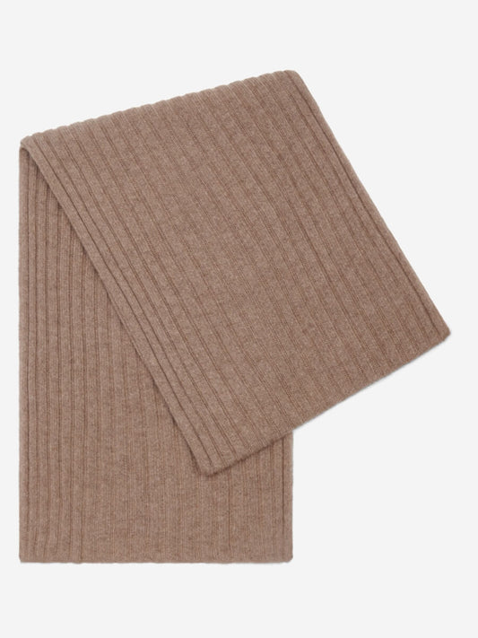 Brown ribbed knit blanket on a white background