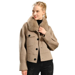 Cashmere jacket with large natural fur collar