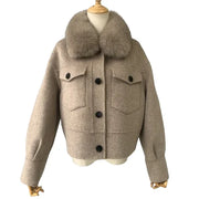 Cashmere jacket with large natural fur collar
