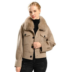 Cashmere jacket with large natural fur collar