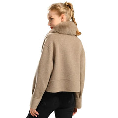 Cashmere jacket with large natural fur collar