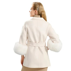 Luxury Cashmere Coat with Large Fur Cuffs | Elegant Winter Fashion