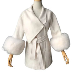 Luxury Cashmere Coat with Large Fur Cuffs | Elegant Winter Fashion