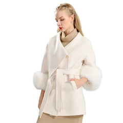 Luxury Cashmere Coat with Large Fur Cuffs | Elegant Winter Fashion