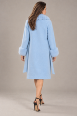 Elegant Long Woolen Coat with Faux Fur Collar