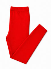 Bright red leggings folded flat on a white background.