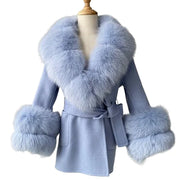 Manteau d'hiver en laine pour enfants col et poignets en fourrure de renard naturel