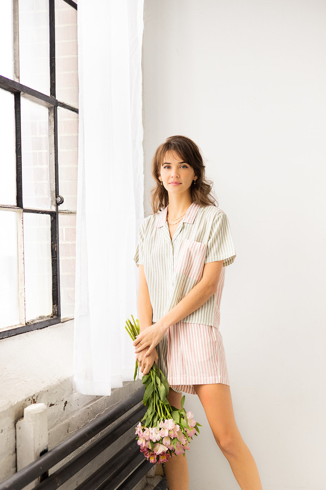 Cropped Button Down-High Waisted Color Block Shorties Salua Lingerie
