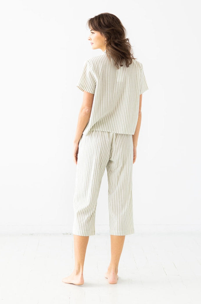 Cropped Button Down-High Waisted  Striped Capri Salua Lingerie