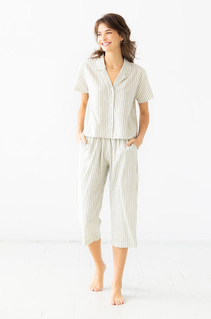 Cropped Button Down-High Waisted  Striped Capri Salua Lingerie