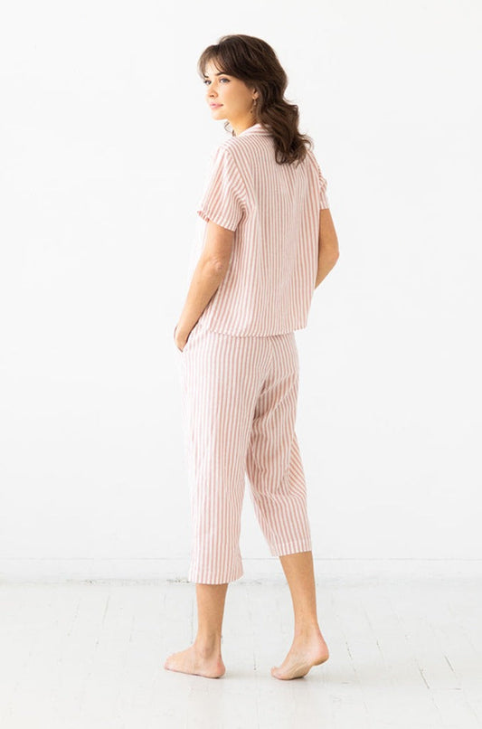 Cropped Button Down-High Waisted  Striped Capri Salua Lingerie