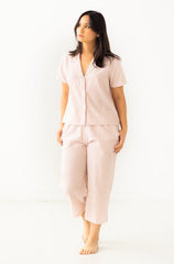 Cropped Button Down-High Waisted  Striped Capri Salua Lingerie