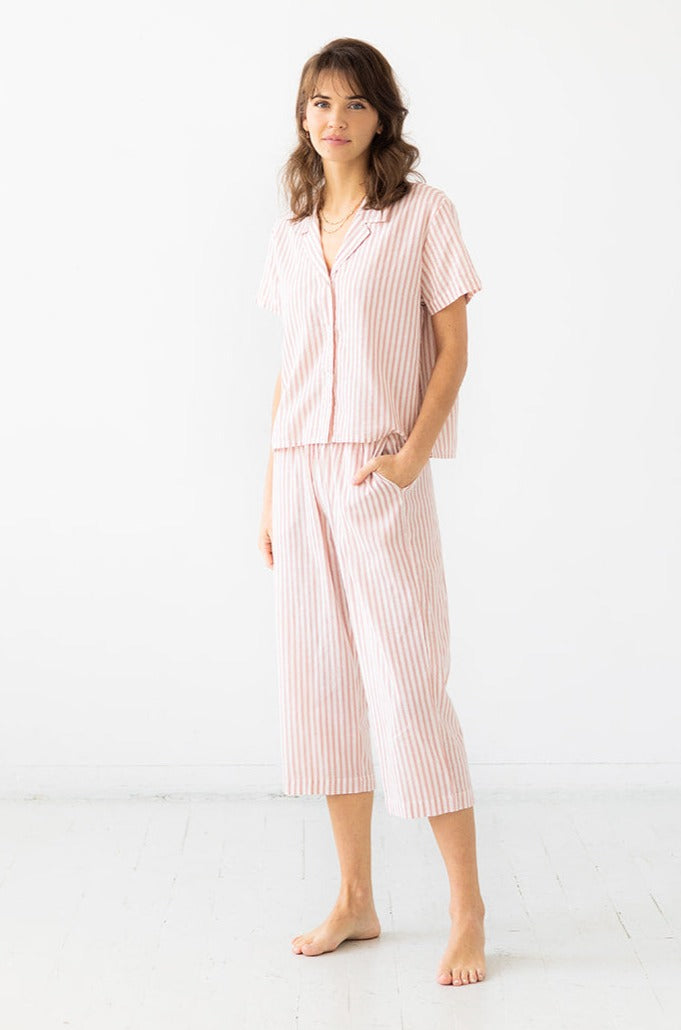 Cropped Button Down-High Waisted  Striped Capri Salua Lingerie