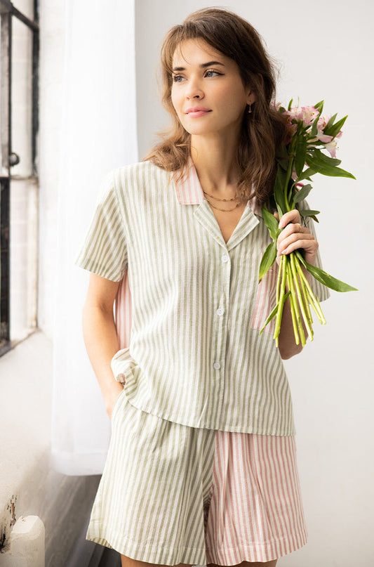 Cropped Button Down-High Waisted Color Block Shorties Salua Lingerie