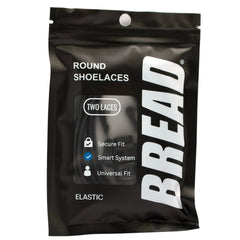 Black package of BREAD round shoelaces with white text on a white background