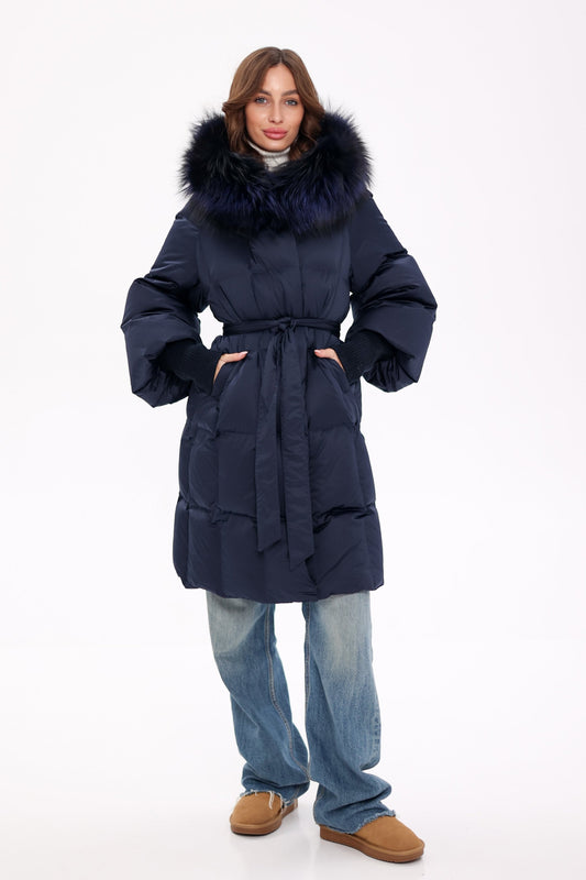 Genuine Fox Fur Trim Down Coat in Royal Blue Alaska® Outerwear Company