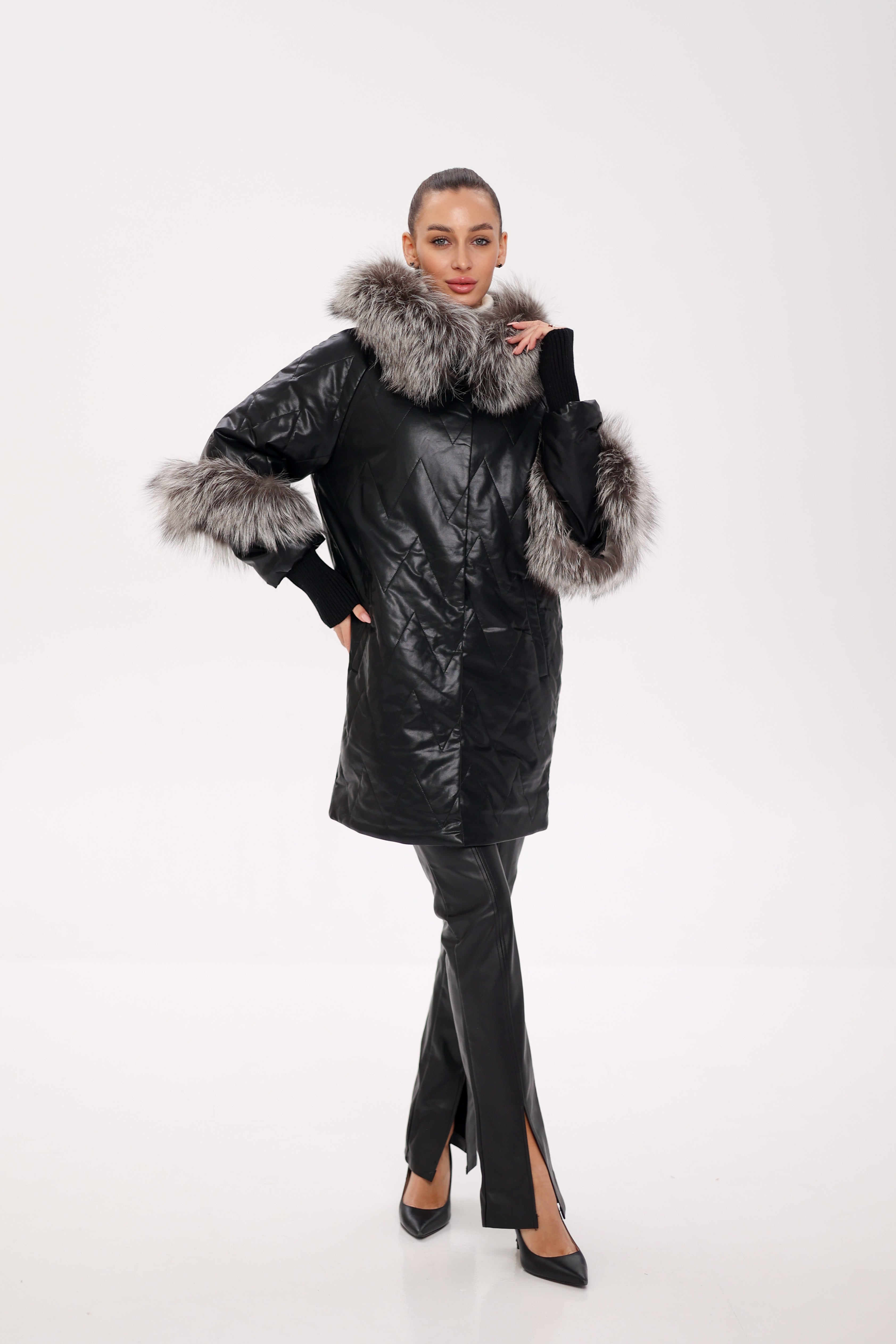 Genuine Silver Fox Eco-Leather Coat with Sleeve Extenders Alaska® Outerwear Company