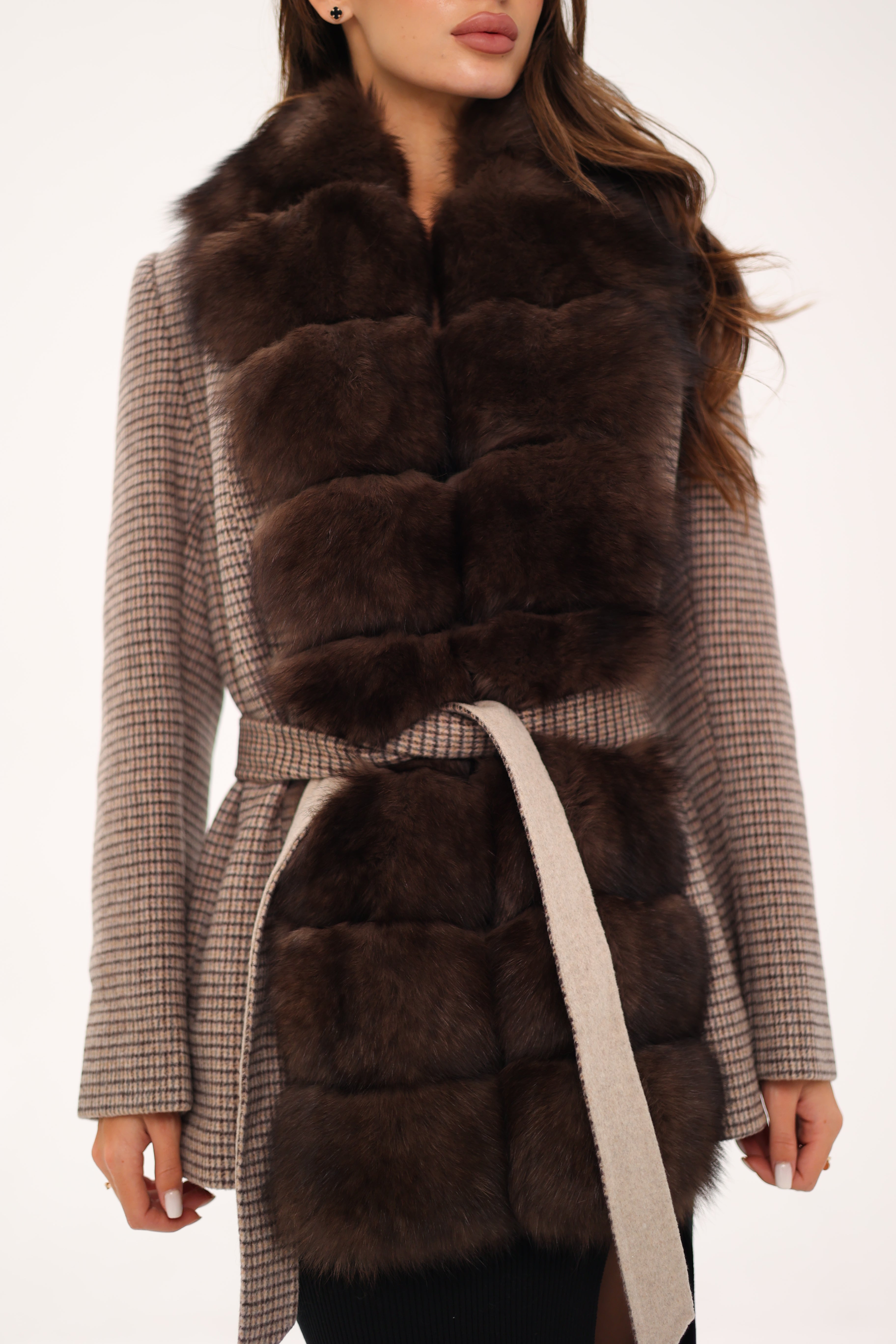 Genuine Polar Fox Fur Virgin Wool Coat in Dark Beige Alaska® Outerwear Company