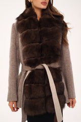 Genuine Polar Fox Fur Virgin Wool Coat in Dark Beige Alaska® Outerwear Company