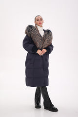 Rei Genuine Fur Trim Hooded Down Coat in Navy Alaska® Outerwear Company