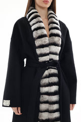 Genuine  French Orylag Fur Italian Cashmere Wool Coat