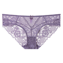 Purple lace underwear on a white background