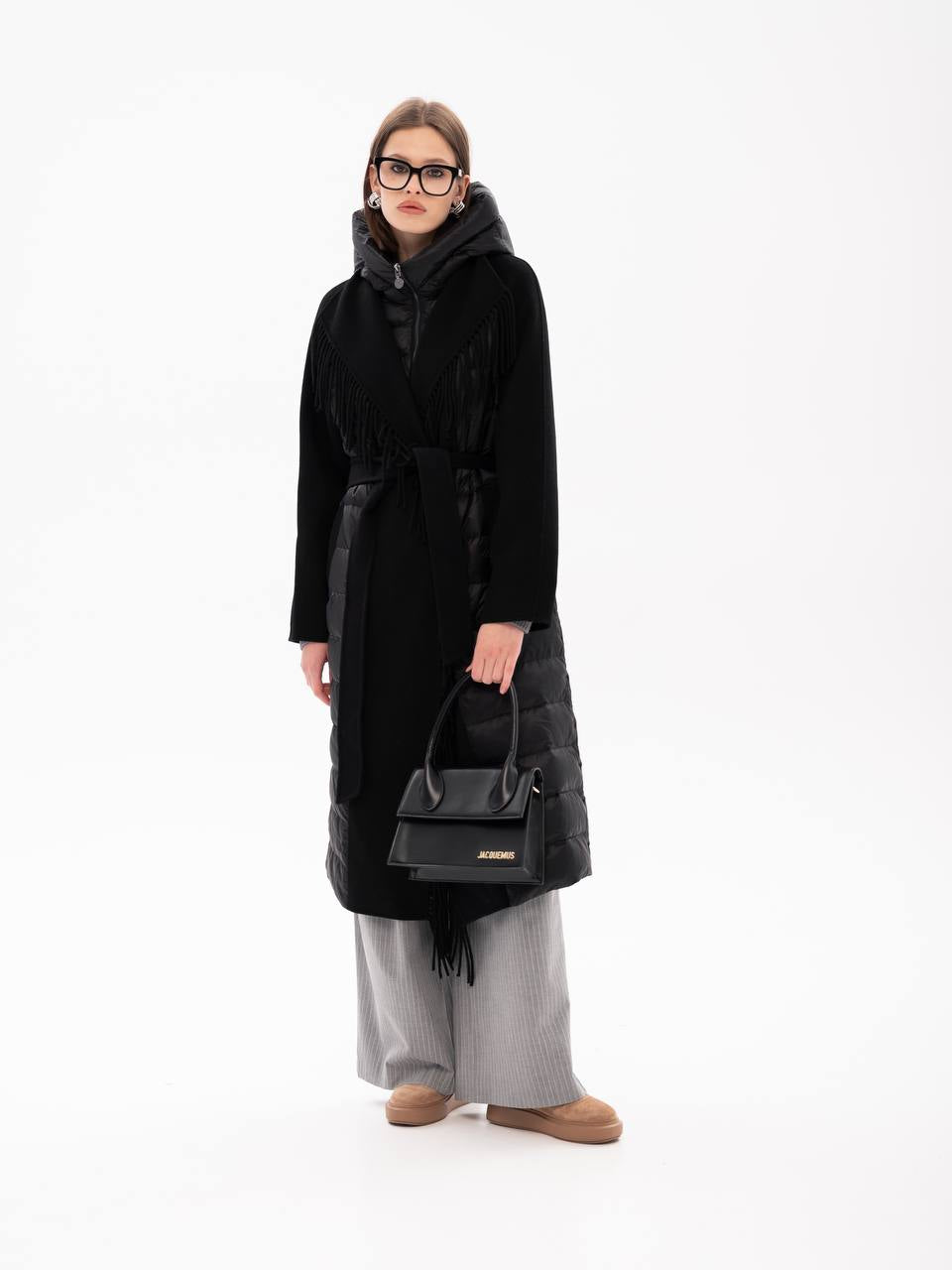 Kennedy Fringe Luxe Down Wool Blend Coat in Black Alaska® Outerwear Company