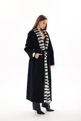 Genuine  French Orylag Fur Italian Cashmere Wool Coat