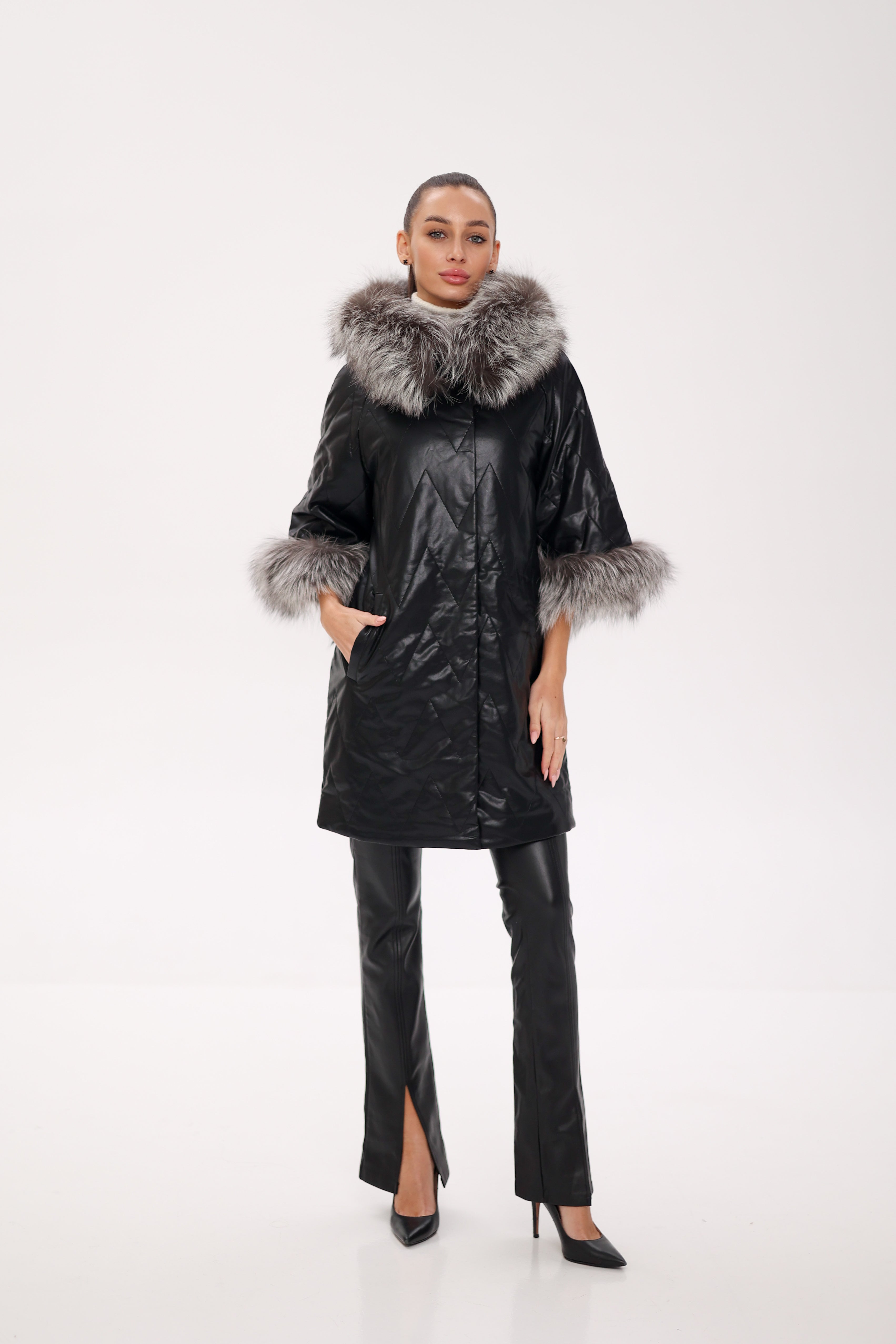 Genuine Silver Fox Eco-Leather Coat with Sleeve Extenders Alaska® Outerwear Company