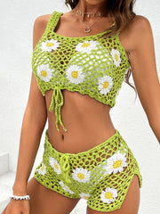 Daisy Print Bikini and Shorts Set For Women, Cutout, Greenpoint, BYMANYC New York. BYMANYC ® New York